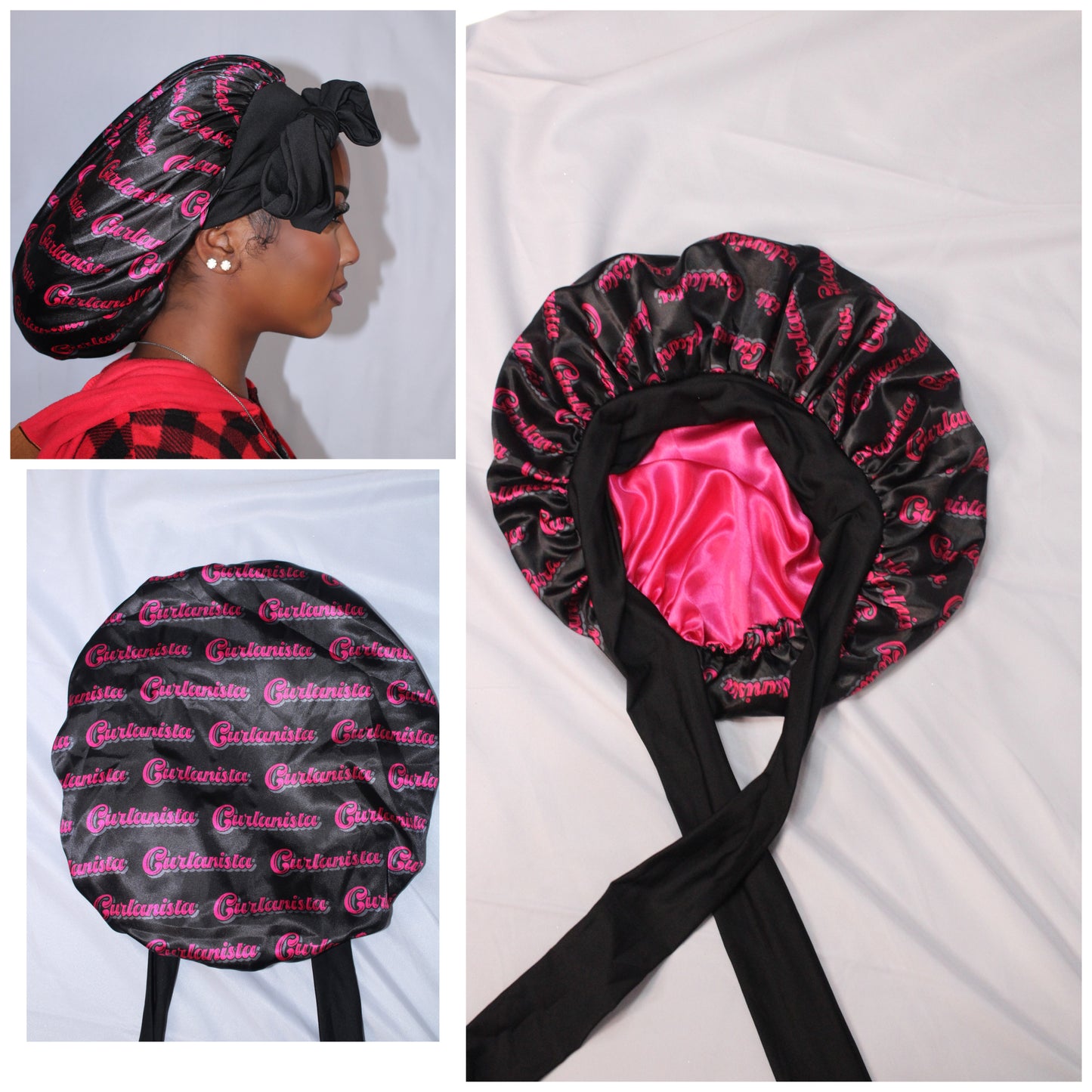 Large Adjustable Tie Satin Bonnet